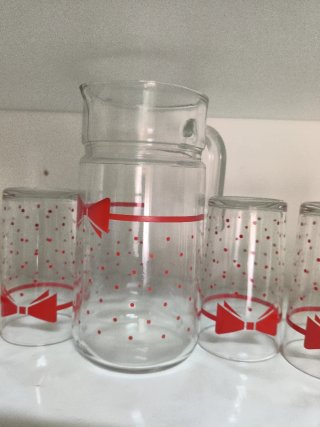 Conjunto Vintage Vasos Cristal Rojo Puntos