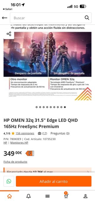 Monitor para PC HP Omen de 32”
