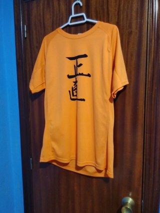 Camiseta naranja con kanji