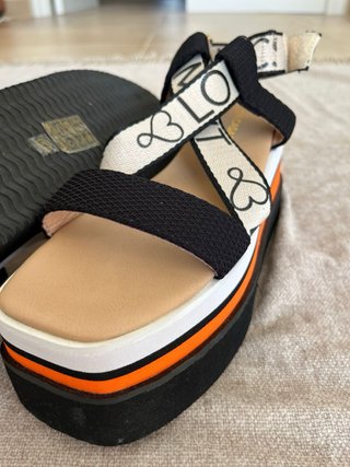 Sandalias Plataforma Tiras Negras Naranja