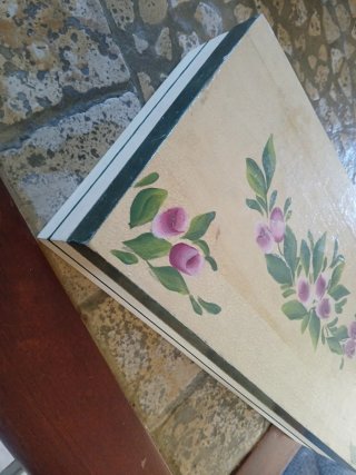 Scatola legno decorata a mano fiori rosa