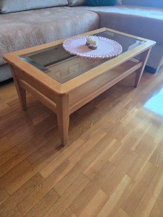 Mesa de centro elevable madera y cristal