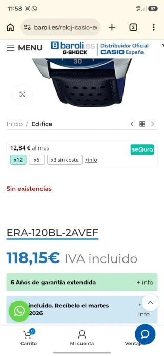 Reloj Casio Edifice ERA-120BL-2AVEF