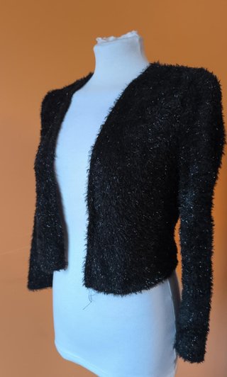 Cárdigan Mango Pelo Brillo Negro Talla S
