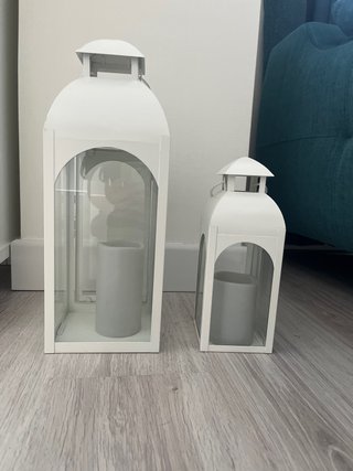 Pack 2 farolillos metal blanco y cristal