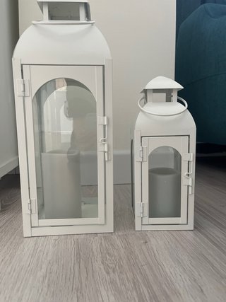 Pack 2 farolillos metal blanco y cristal