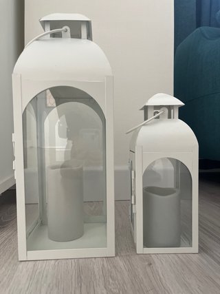 Pack 2 farolillos metal blanco y cristal