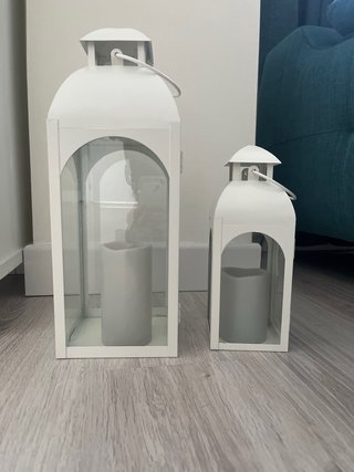 Pack 2 farolillos metal blanco y cristal