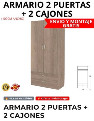 Armario 2 Puertas + 2 Cajones (100cm)