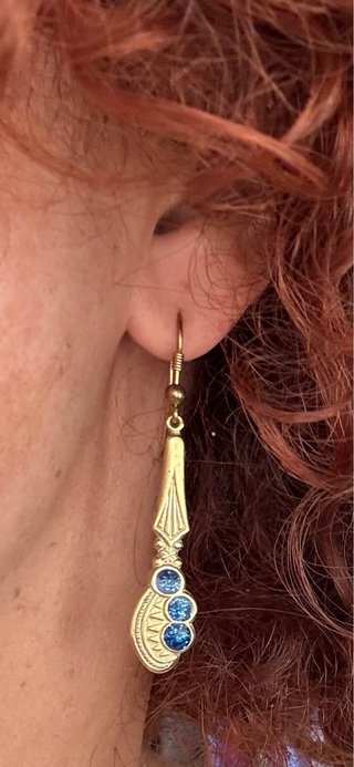 Pendientes Art Deco Latón y Resina Azul