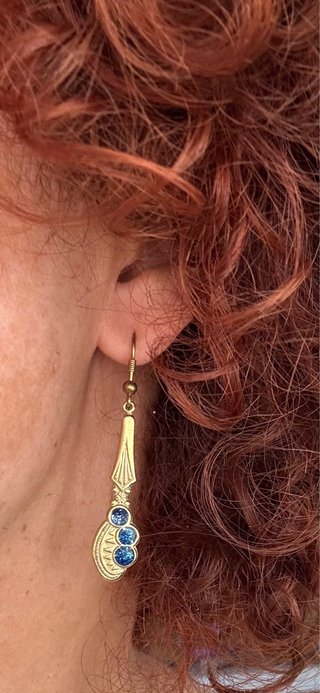 Pendientes Art Deco Latón y Resina Azul