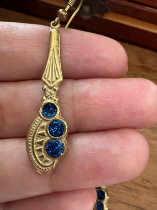 Pendientes Art Deco Latón y Resina Azul
