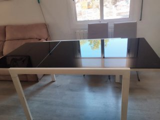 Mesa de cristal con patas de metal,mesa extensible