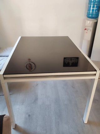 Mesa de cristal con patas de metal,mesa extensible