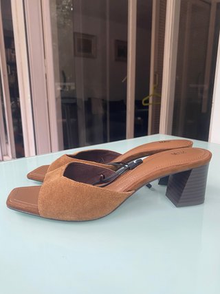 Hermosas Sandalias Zara Ante Marrón Tacón Bloque