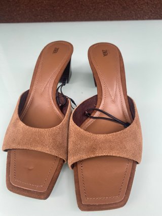 Hermosas Sandalias Zara Ante Marrón Tacón Bloque