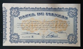 Papel de Fianzas Clase E, 1/1/1940 (5 Pesetas)