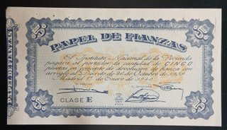 Papel de Fianzas Clase E, 1/1/1940 (5 Pesetas)