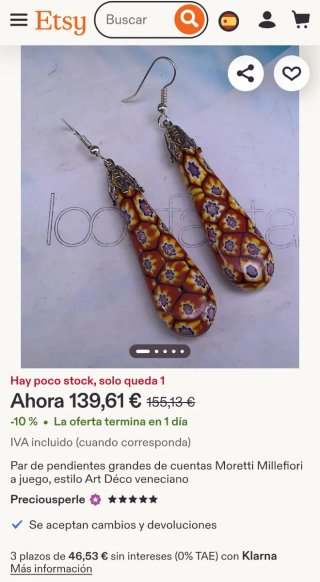 Auténticos pendientes Millefiori antiguos