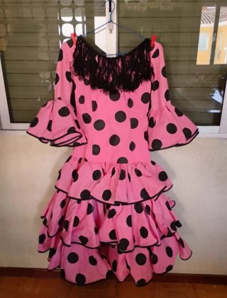 Traje Flamenca Infantil Rosa con lunares