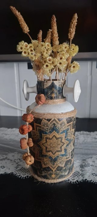 Botella Decoración Boho Flores Secas Calabazas