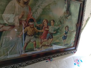 Cuadro religioso antiguo ángel y niños