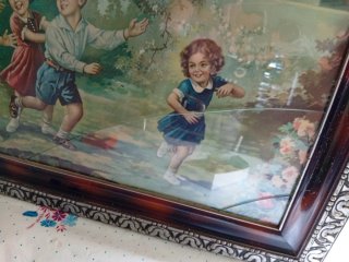 Cuadro religioso antiguo ángel y niños