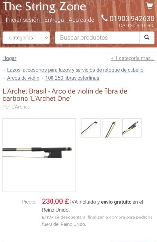 Arco violín L'arrchet One FIBRA DE CARBONO NUEVO