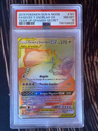 Pokemon Eevee y Snorlax GX PSA 8