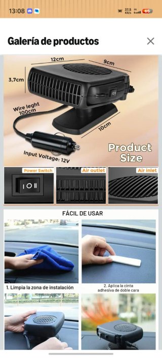 Calefactor Portátil Coche 200W 12V