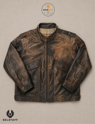 Chaqueta Biker Cuero Vintage Marrón XL