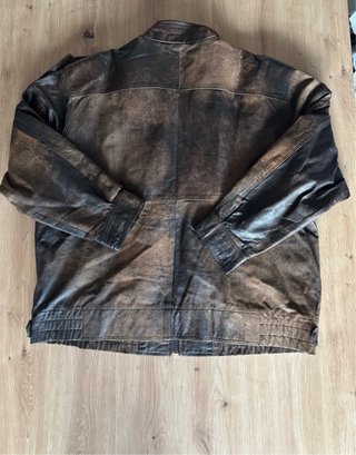 Chaqueta Biker Cuero Vintage Marrón XL