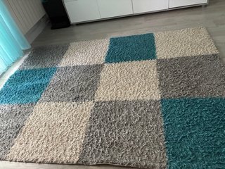 Tappeto Shaggy Beige, Grigio e Turchese
