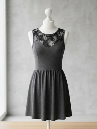 Vestito donna grigio con pizzo nero