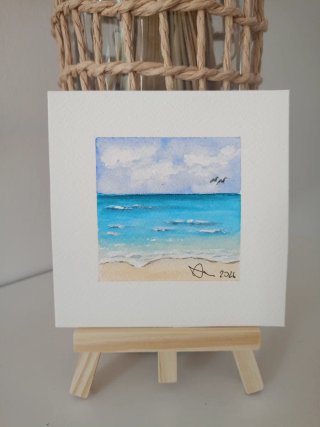 Pintura acuarela playa y mar