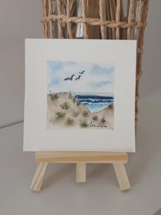 Pintura acuarela playa y mar