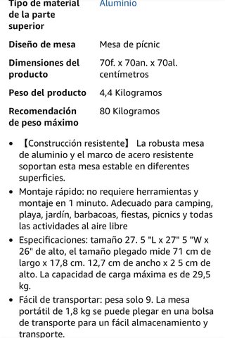 Mesa Camping Plegable Ligera Resistente
