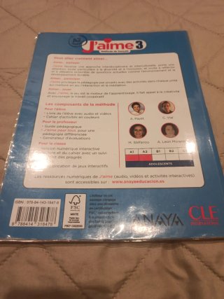 Texto Escolar J'aime. Materia Francés