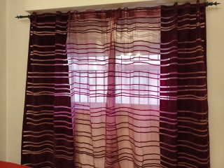 Cortinas de raso y terciopelo con rayas