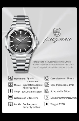 Reloj Paazomu Hombre Esfera Azul Acero