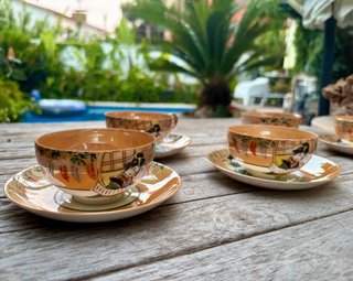 Juego 6 Tazas y Platos Porcelana Japonesa