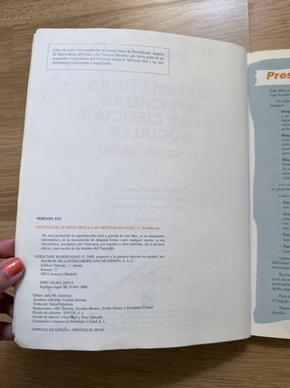 Libro de texto Matemáticas 1 bachillerato