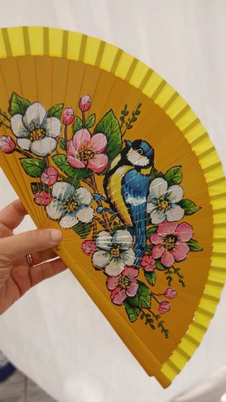 Abanico pintado a mano mariposa y flores