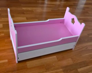 Mini Cuna de madera rosa y blanco