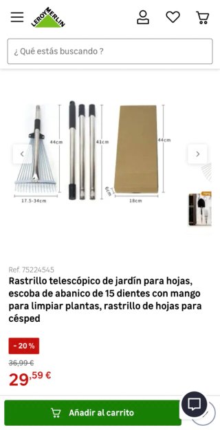 Rastrillo jardín telescópico Leroy Merlín vale 30€