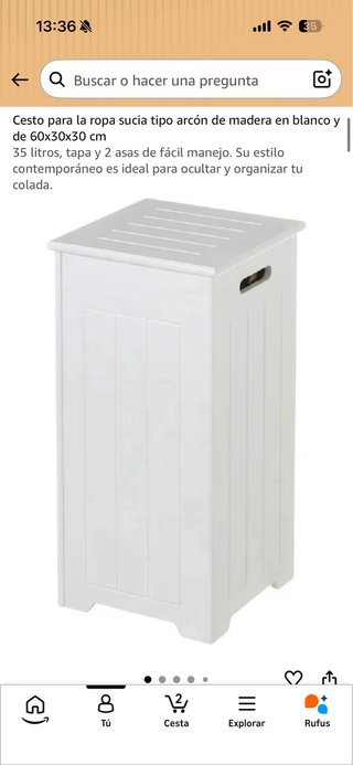 Cesto Ropa Sucia Blanco Madera
