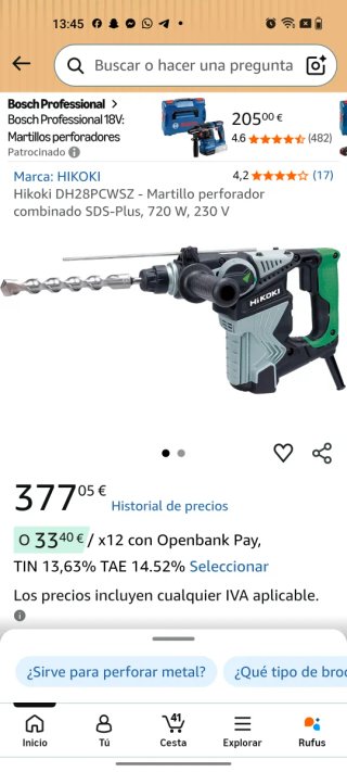 Taladro percutor HIKOKI DH28PCWSZ
