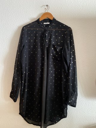 Camisa Gasa Negra con Lunares Dorados