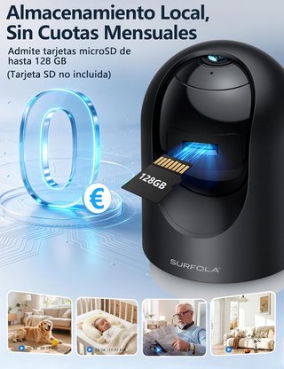 Cámara 2K interior con giro 355° y visión nocturna