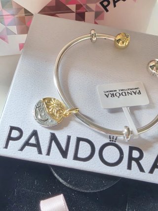 Pulsera Pandora  bitono 17cm con Medalla Sol y Lun